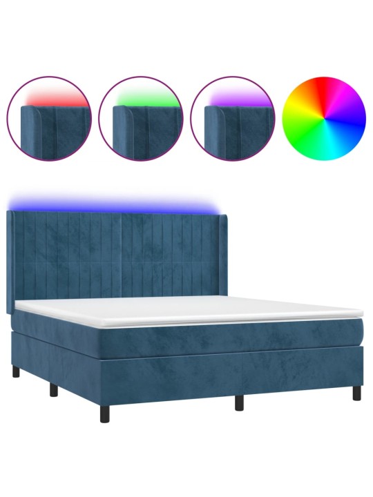 Box spring postel s matrací a led tmavě modrá 160x200 cm samet