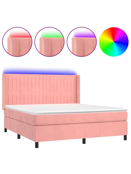 Box spring postel s matrací a LED růžová 160x200 cm samet