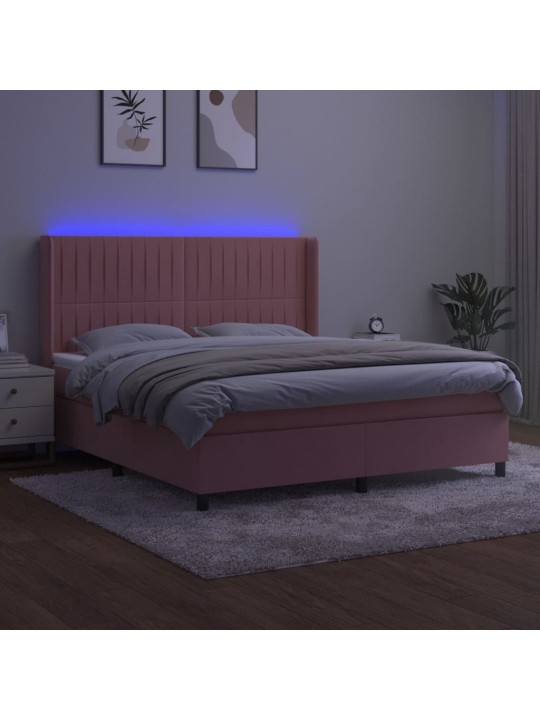Box spring postel s matrací a LED růžová 160x200 cm samet