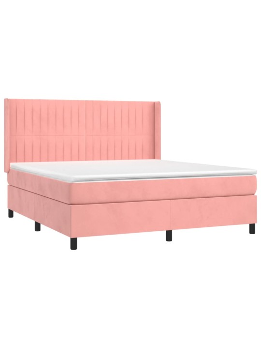 Box spring postel s matrací a LED růžová 160x200 cm samet