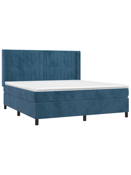 Box spring postel s matrací a led tmavě modrá 180x200 cm samet