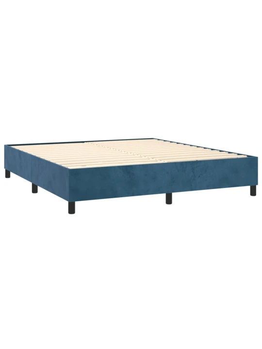 Box spring postel s matrací a led tmavě modrá 180x200 cm samet