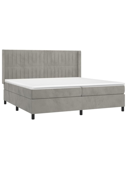 Box spring postel s matrací a LED světle šedá 200x200 cm samet