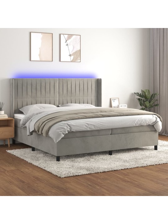 Box spring postel s matrací a LED světle šedá 200x200 cm samet