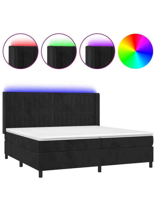 Box spring postel s matrací a LED černá 200x200 cm samet