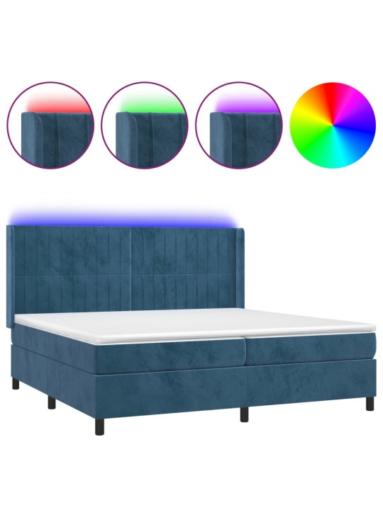 Box spring postel s matrací a LED tmavě modrá 200x200 cm samet
