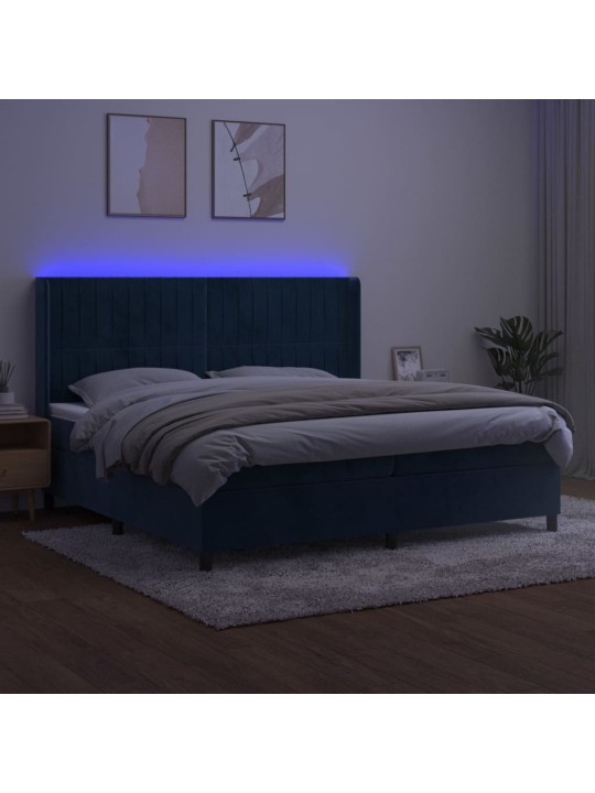 Box spring postel s matrací a LED tmavě modrá 200x200 cm samet
