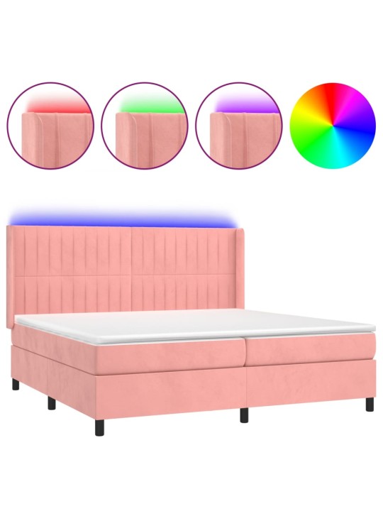 Box spring postel s matrací a LED růžová 200x200 cm samet