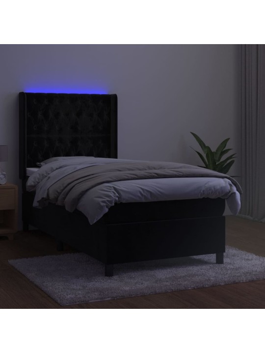 Box spring postel s matrací a led černá 80 x 200 cm samet