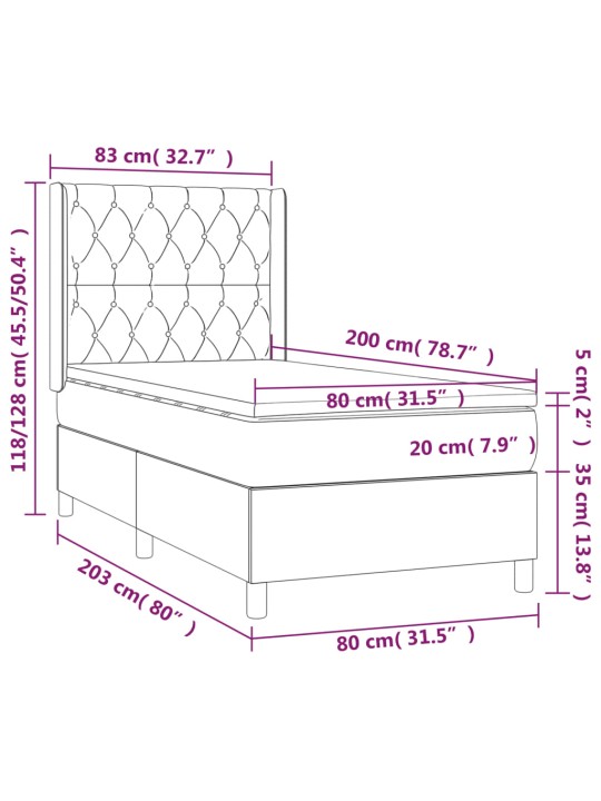 Box spring postel s matrací a led černá 80 x 200 cm samet