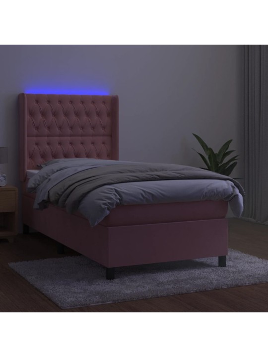 Box spring postel s matrací a led růžová 80 x 200 cm samet
