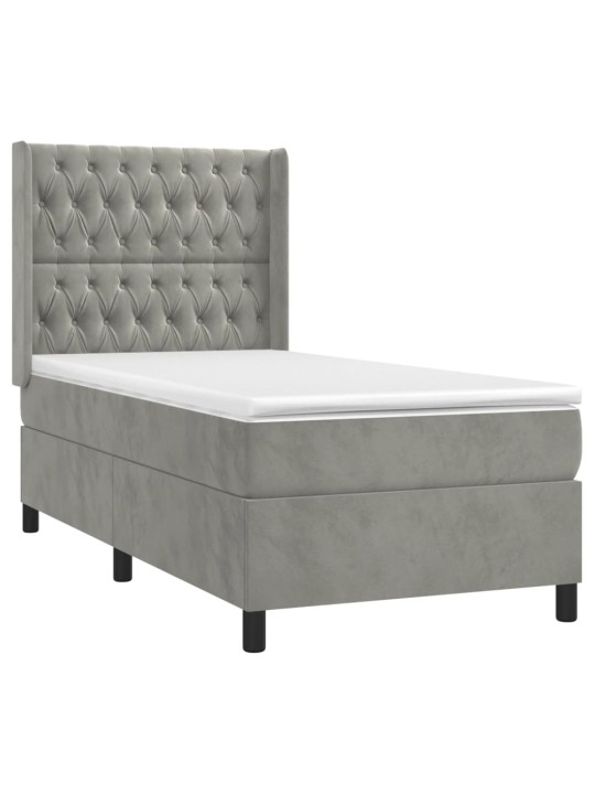 Box spring postel s matrací a LED světle šedá 90x190 cm samet