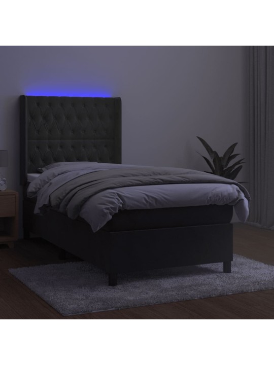 Box spring postel s matrací a LED tmavě šedá 90x190 cm samet