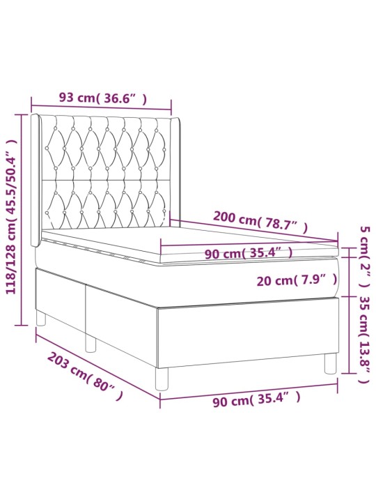 Box spring postel s matrací a LED černá 90x200 cm samet