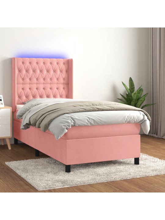 Box spring postel s matrací a led růžová 90x200 cm samet