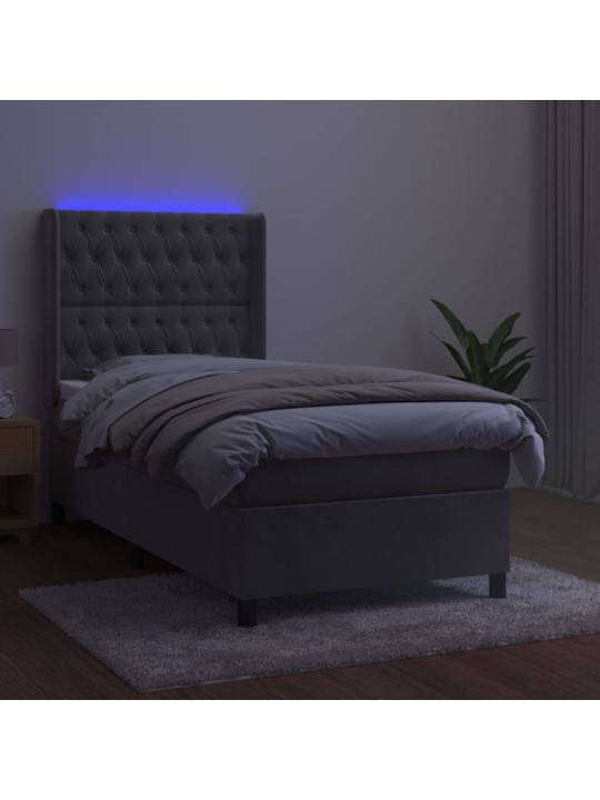 Box spring postel s matrací a LED světle šedá 100x200 cm samet