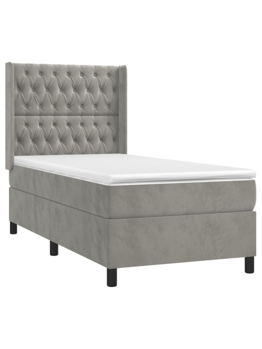 Box spring postel s matrací a LED světle šedá 100x200 cm samet