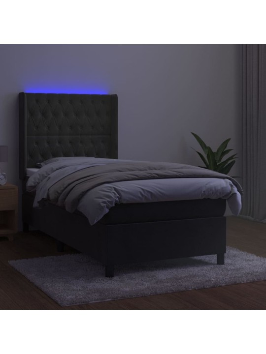 Box spring postel s matrací a LED tmavě šedá 100x200 cm samet