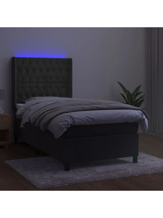 Box spring postel s matrací a LED tmavě šedá 100x200 cm samet