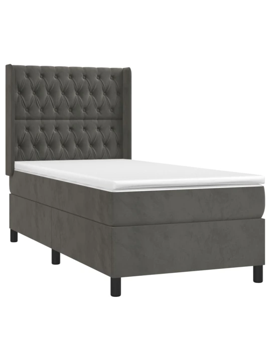 Box spring postel s matrací a LED tmavě šedá 100x200 cm samet