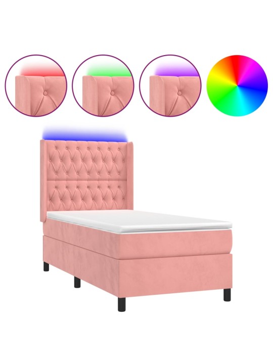 Box spring postel s matrací a LED růžová 100x200 cm samet