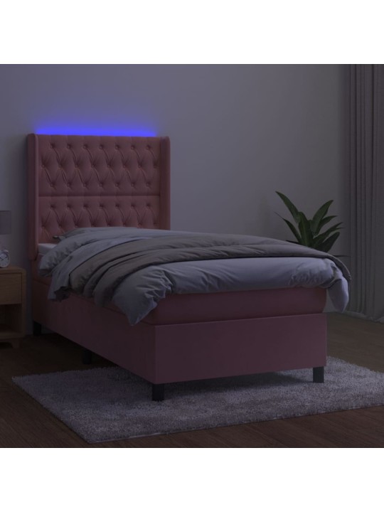 Box spring postel s matrací a LED růžová 100x200 cm samet