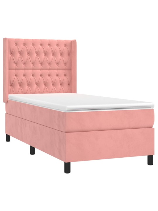 Box spring postel s matrací a LED růžová 100x200 cm samet