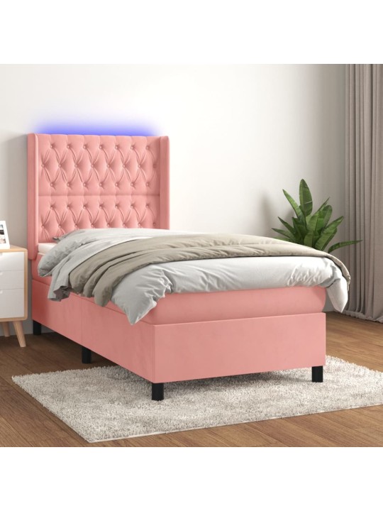 Box spring postel s matrací a LED růžová 100x200 cm samet
