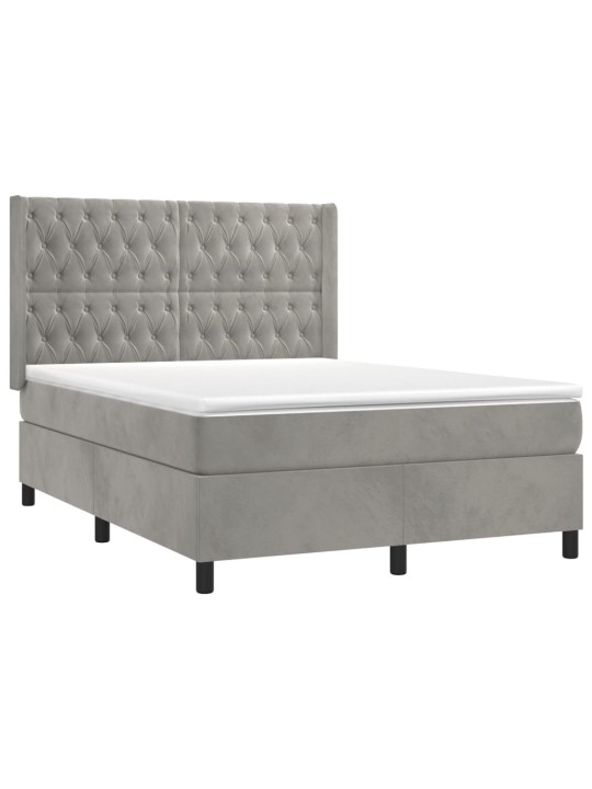 Box spring postel s matrací a led světle šedá 140x190 cm samet
