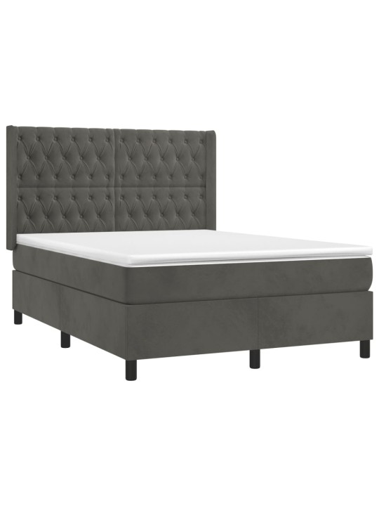 Box spring postel s matrací a led tmavě šedá 140x190 cm samet