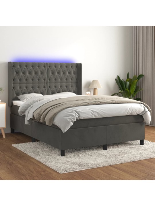 Box spring postel s matrací a led tmavě šedá 140x190 cm samet