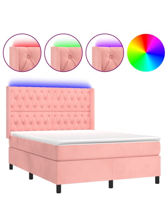 Box spring postel s matrací a led růžová 140x190 cm samet