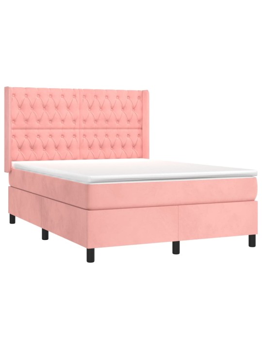 Box spring postel s matrací a led růžová 140x190 cm samet