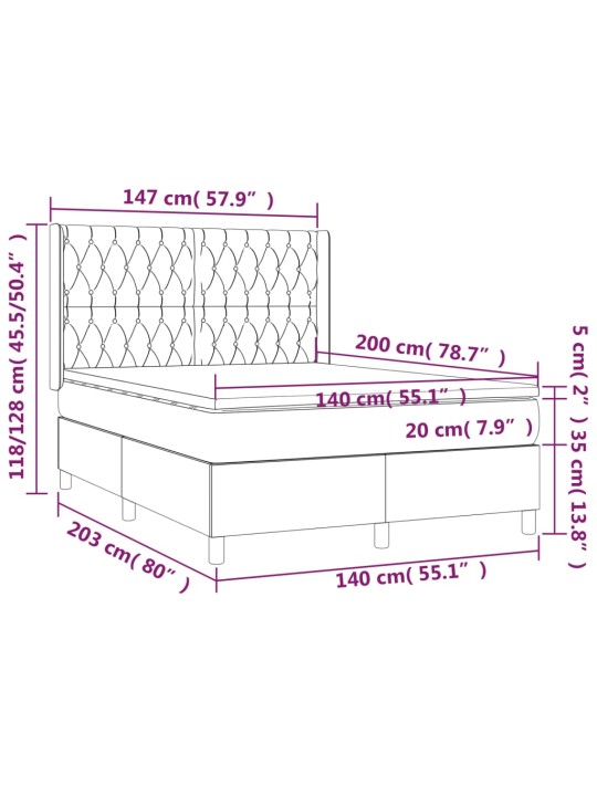 Box spring postel s matrací a led černá 140x200 cm samet