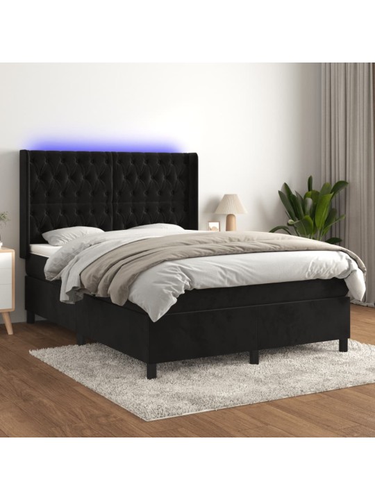 Box spring postel s matrací a led černá 140x200 cm samet