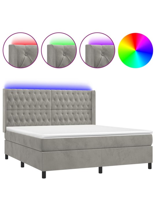 Box spring postel s matrací a LED světle šedá 160x200 cm samet