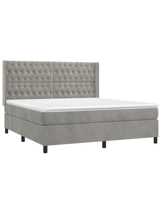 Box spring postel s matrací a LED světle šedá 160x200 cm samet