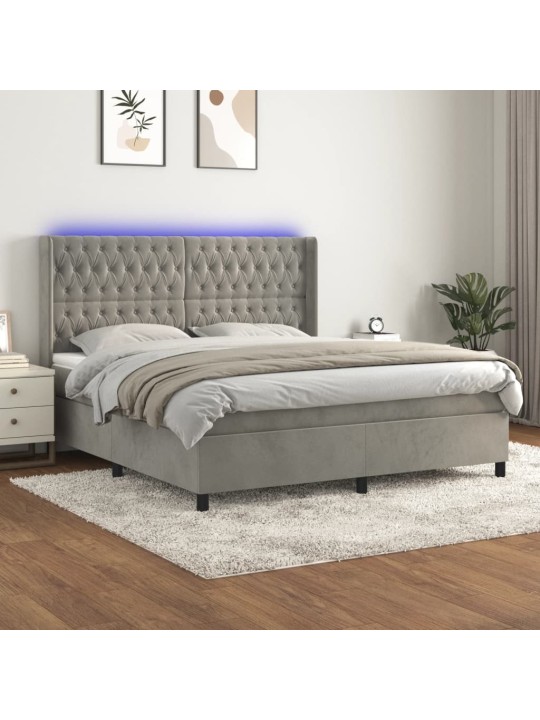 Box spring postel s matrací a LED světle šedá 160x200 cm samet