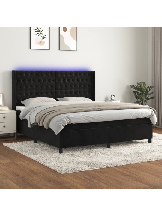 Box spring postel s matrací a led černá 160x200 cm samet