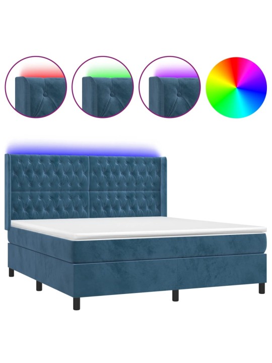 Box spring postel s matrací a led tmavě modrá 160x200 cm samet