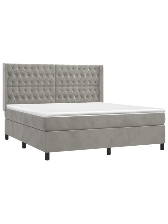 Box spring postel s matrací a led světle šedá 180x200 cm samet