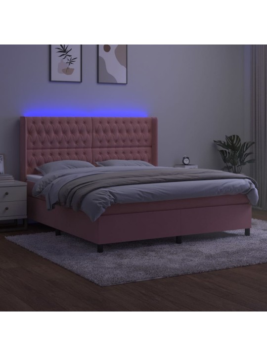 Box spring postel s matrací a led růžová 180x200 cm samet