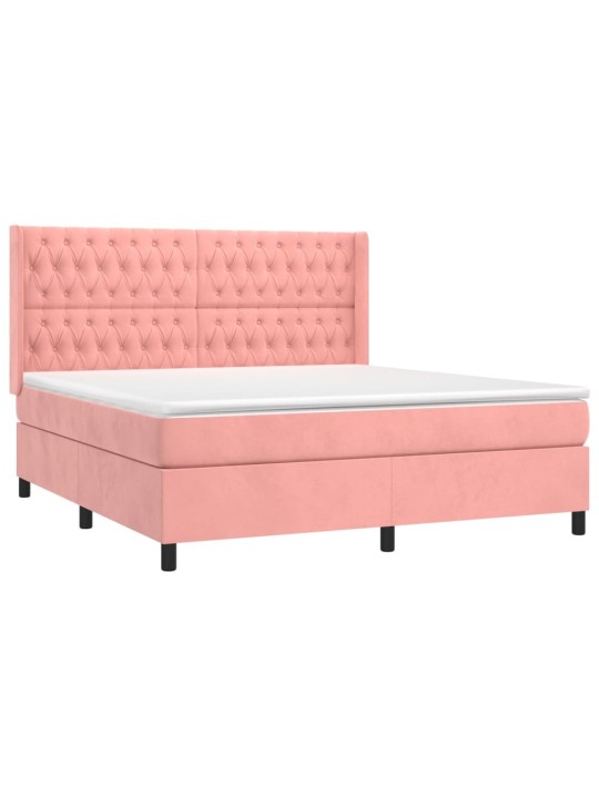 Box spring postel s matrací a led růžová 180x200 cm samet