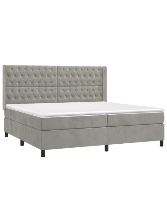Box spring postel s matrací a LED světle šedá 200x200 cm samet