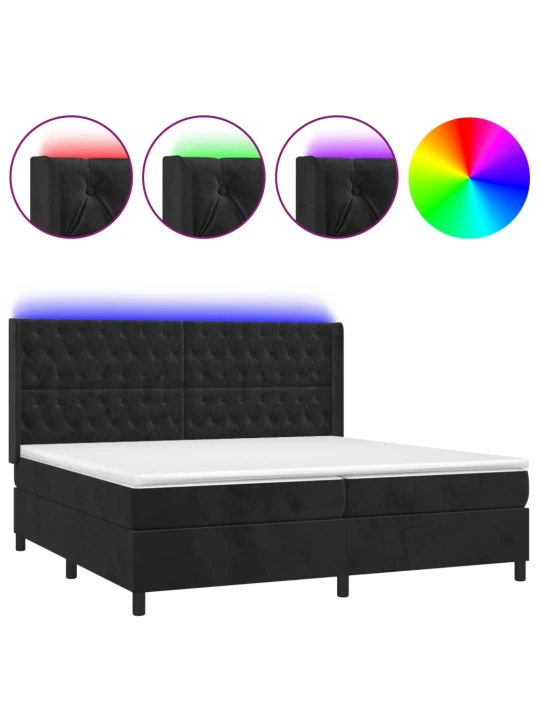 Box spring postel s matrací a LED černá 200x200 cm samet