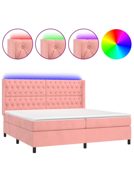 Box spring postel s matrací a LED růžová 200x200 cm samet