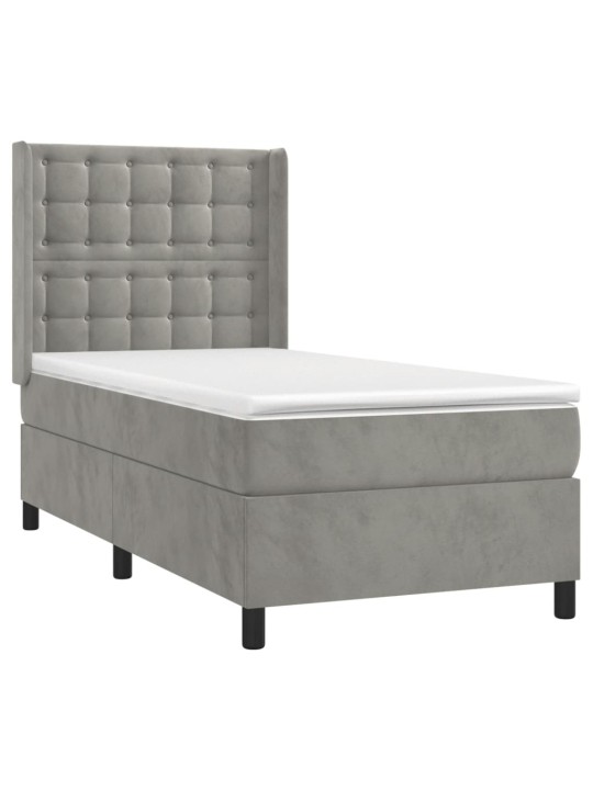 Box spring postel s matrací a LED světle šedá 80 x 200 cm samet