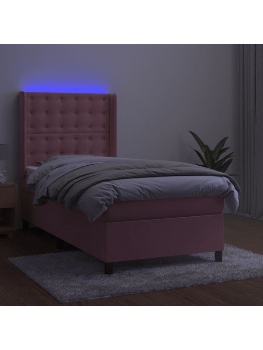 Box spring postel s matrací a led růžová 80 x 200 cm samet
