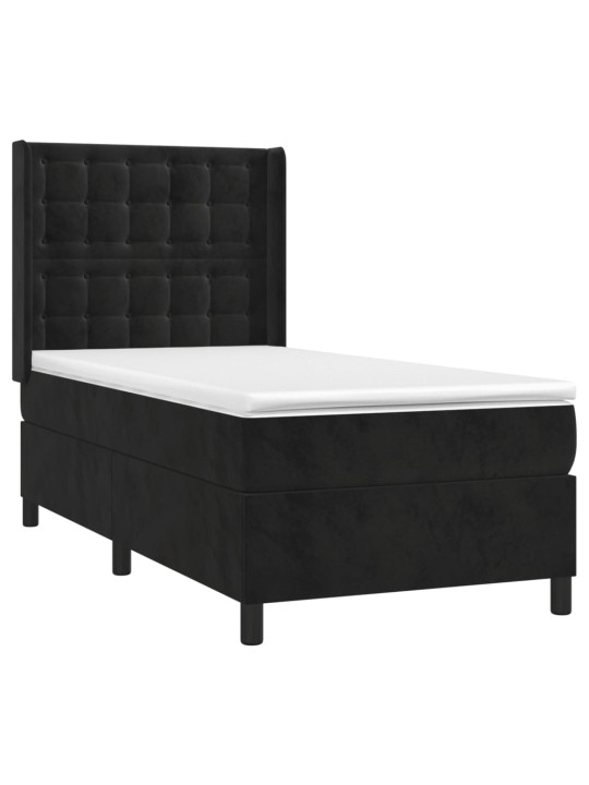 Box spring postel s matrací a LED černá 90x190 cm samet
