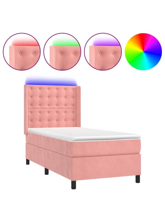 Box spring postel s matrací a led růžová 90x190 cm samet